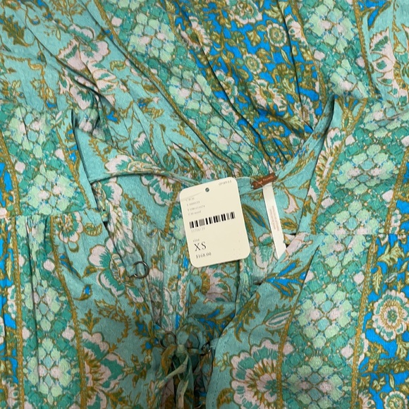 FREE PEOPLE Blue Boho Floral Print Crinkle Maxi Dress Teal Hanalei Bay - Picture 13 of 16